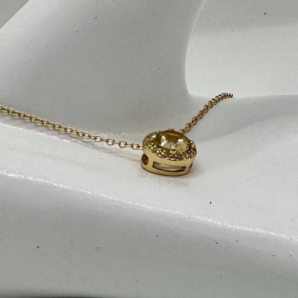 Bright Round 2.00 Carat Golden Citrine Halo Necklace - 14kt Gold Overlay Sterlin - Picture 4 of 8